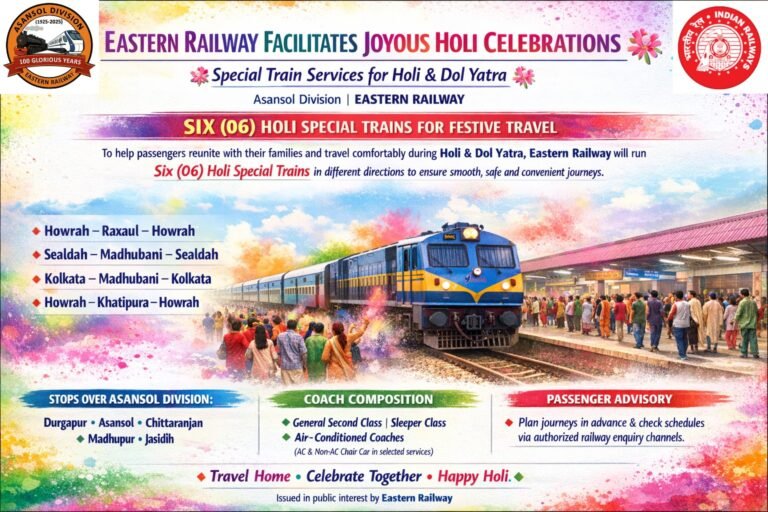 पूर्व रेलवे ने स्पेशल ट्रेन परिचालन सेवाओं के साथ हर्षोल्लास पूर्ण होली त्यौहार मनाने की सुविधा प्रदान की*