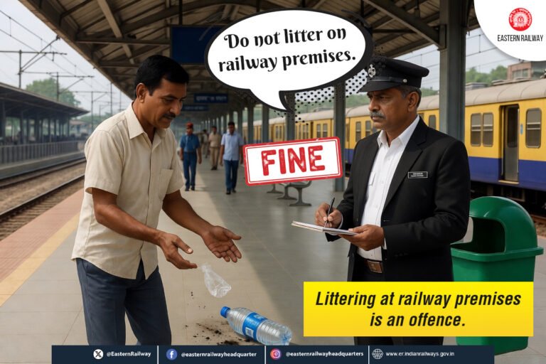 *पूर्व रेलवे ने व्यापक जागरूकता अभियान चलाया: रेलवे परिसर में कूड़ा फेंकने के आरोप में एक ही दिन में 1447 लोगों को गिरफ्तार किया गया*