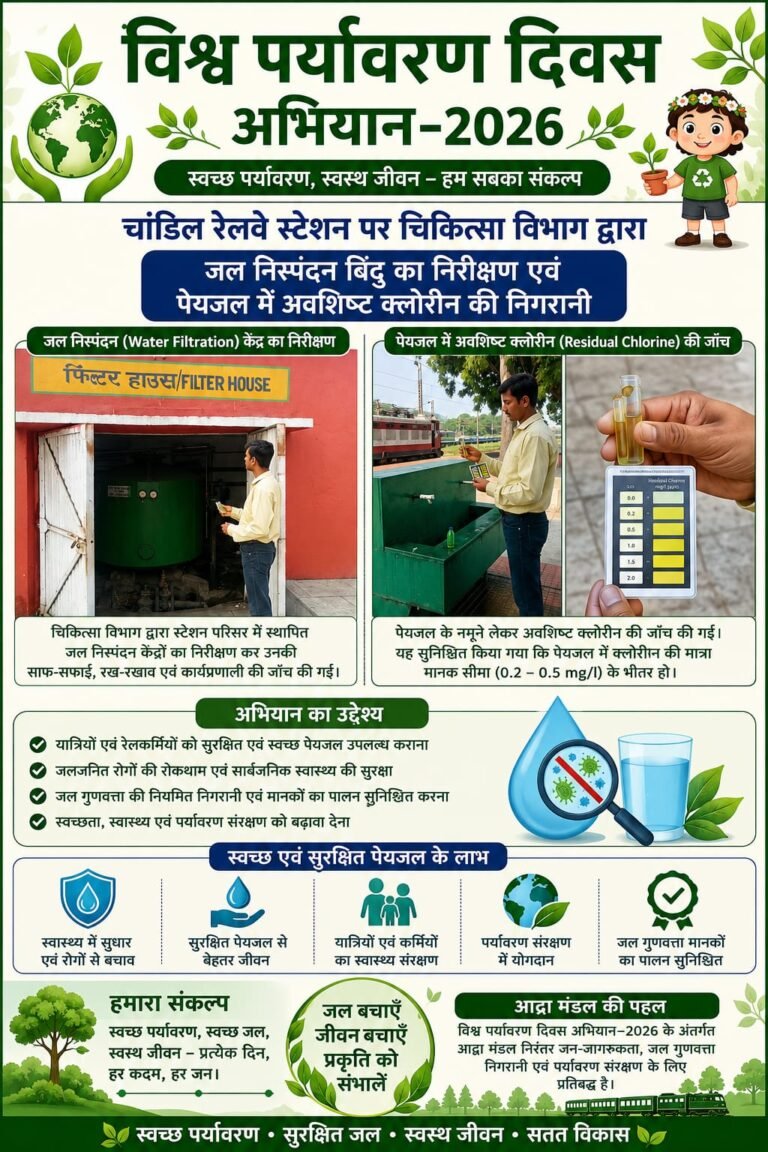 “विश्व पर्यावरण दिवस अभियान–2026 के अंतर्गत आद्रा मंडल के विभिन्न स्टेशनों पर पेयजल गुणवत्ता निरीक्षण एवं अवशिष्ट क्लोरीन की निगरानी”