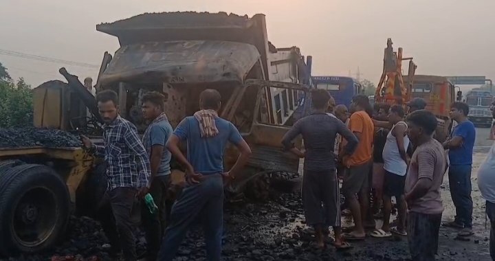 भीषण सड़क हादसे में जिंदा जला डंपर चालक, केबिन में लगी आग