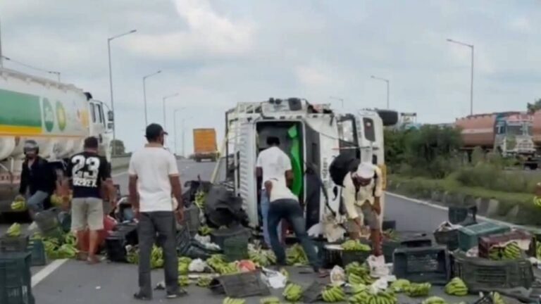 एथोड़ा ब्रिज के पास 19 नंबर राष्ट्रीय राजमार्ग पर गुरुवार सुबह एक केला लदा ट्रक अनियंत्रित होकर पलट गया। इस हादसे में स्कूटी चालक घायल हो गया।